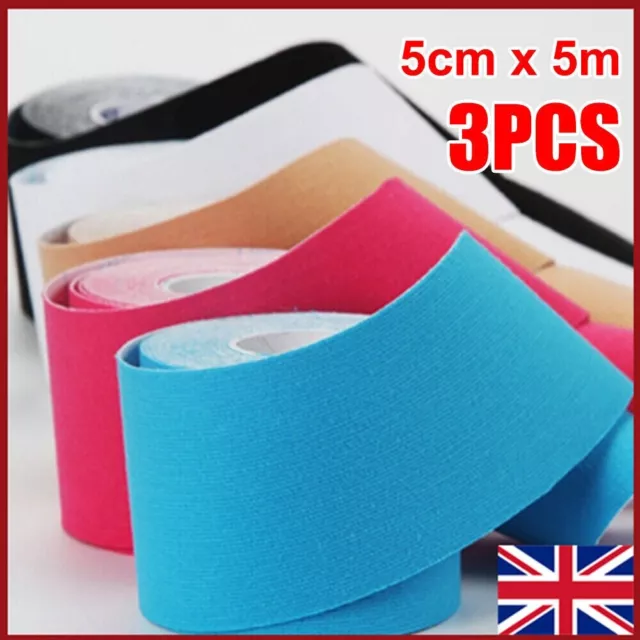 3 Rolls 5cm x 5m Kinesiology Tape KT Muscle Strain Injury Support Physio Sports