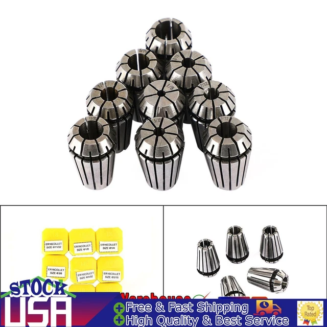 9Pcs ER16 Spring Collet 1/8"-3/8" For CNC Milling Lathe Tool Workholding