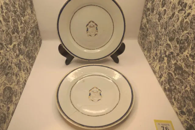 Two Late 18th Cent Antique Blue & White Armorial Chinese Export plates a/f (76)