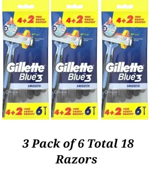 Paquete de cuchillas desechables para hombre Gilette Blue3 de 3x6 un total de 18 maquinillas de afeitar