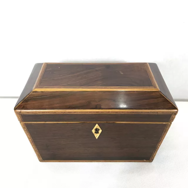 Fine Antique Regency Rosewood Satinwood Inlaid Two Section Tea Caddy C1820