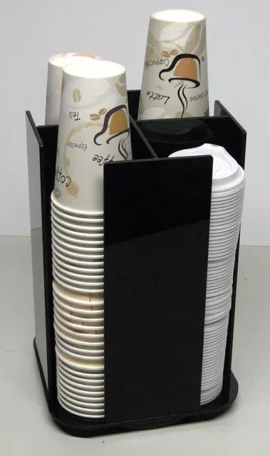 Cup and Lid Spinning Coffee Dispenser Holder Condiment Caddy Rack Organizer