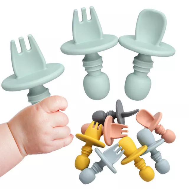 2pc Baby Silicone Spoon Feeding Set Dishes Toddlers Infant Spoon Tablew'm'