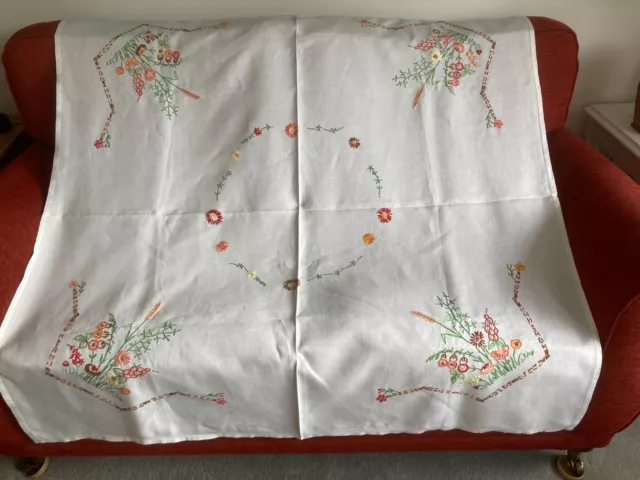 Lovely Vintage Embroidered Tablecloth...linen...v.g.c.