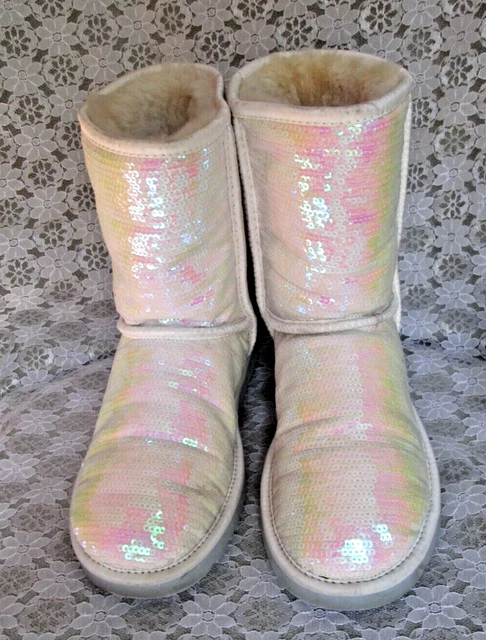 UGG BOOTS 1003511 "Sparkles I DO" White Irridescent Sequins, Women's 7 RARE