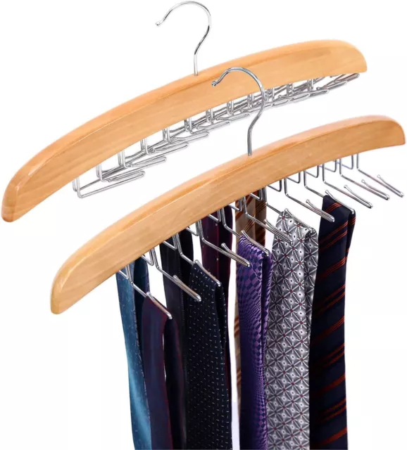 Tie Hanger, Ohuhu Wooden Tie Rack 24  Belt Hook Closet Organizer, 2 Pack