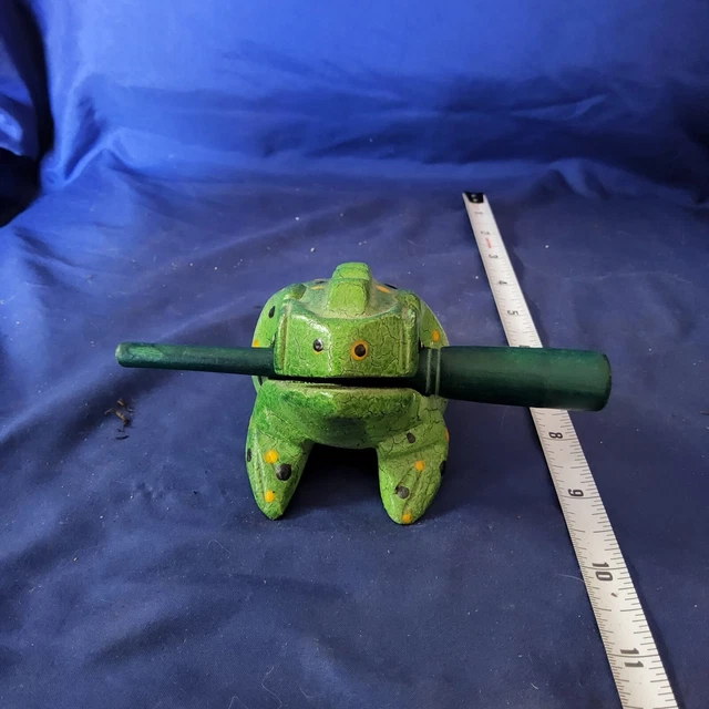 2 Vintage Hand Carved Wooden Croaking Frog Percussion Instruments