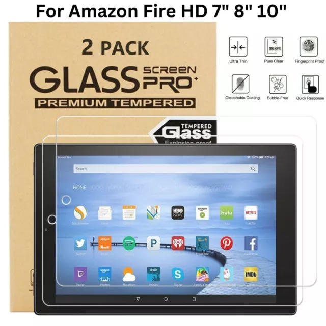 Genuine Tempered Glass Screen Protector for Amazon Fire HD 7 8 10 2021, 2022 UK