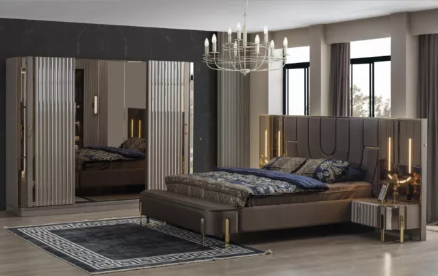 Ensemble Chambre à Coucher Lit Double Luxe Lit Moderne Braun Set 4tlg Neuf