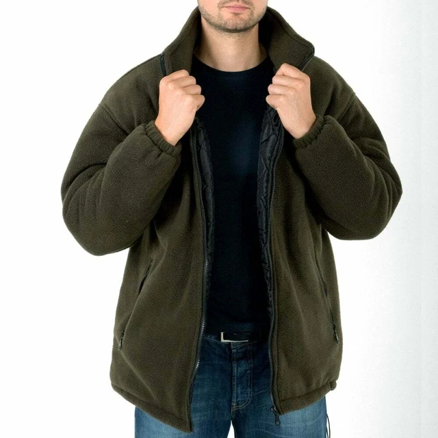 Mens Thick Warm Zipped Fleece Heavy Duty Work Jacket Padded Winter Olive Green 2