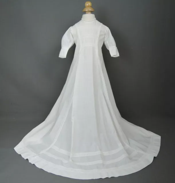 Antique 1910s Baby Christening Gown, Long White Cotton with Embroidered Lace