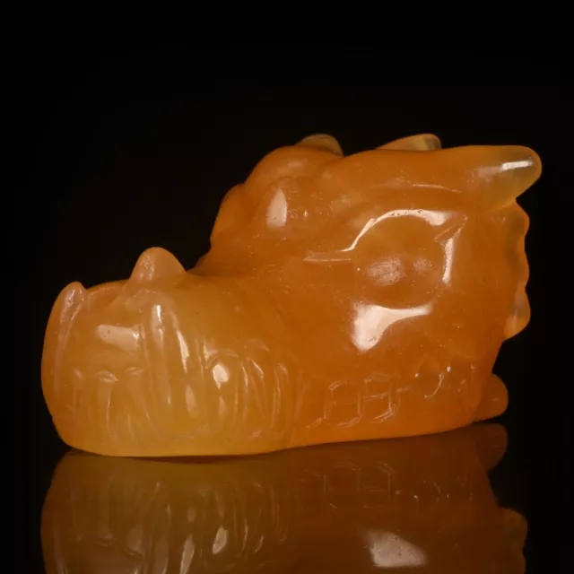 Coleccionables tallado dragón naranja natural calcita curación Reiki #35O01