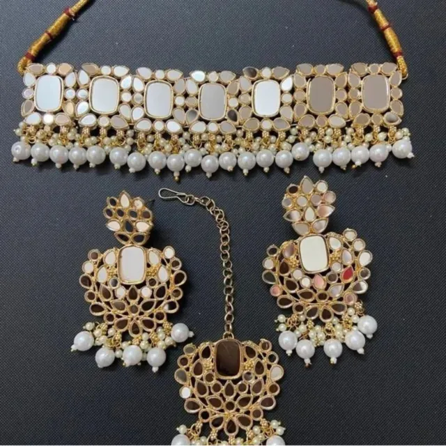 Bollywood indian Pakistani bridal sheesha kundan complete jewelry set