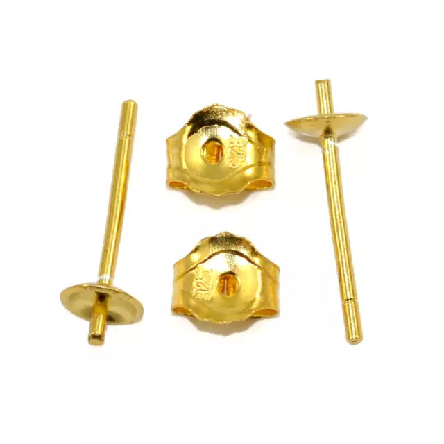 Gold Vermeil 925 Sterling Silver Cup Bowl Earring Stud Posts Findings 4mm