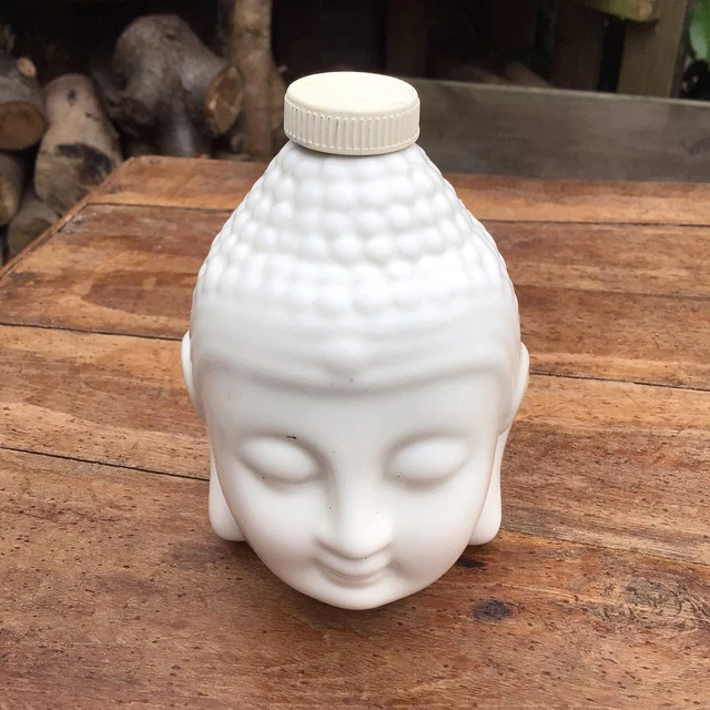 UNUSUAL OLD VINTAGE White Milk Glass Buddha Head Bottle With Cork