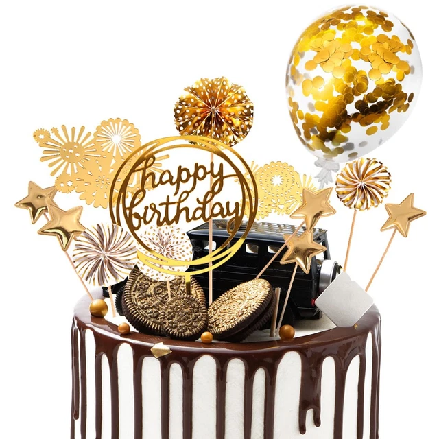 Decorazioni Torta 40° Compleanno Oro - Set 17 Pezzi Con Candela, Palloncini E Girasoli, Per Feste - Foto 10