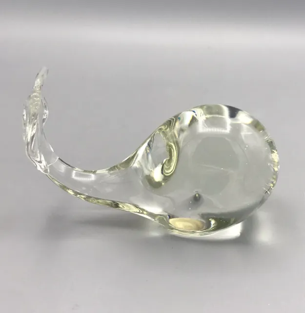Art Glass Whale Paperweight Clear Hand Blown Figurine Nautical 4.5”