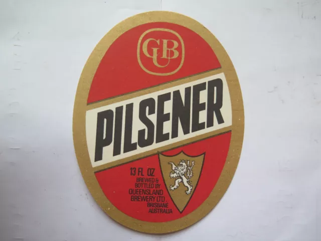 CUB QUEENSLAND 13 Oz PILSENER BEER LABEL 1960s