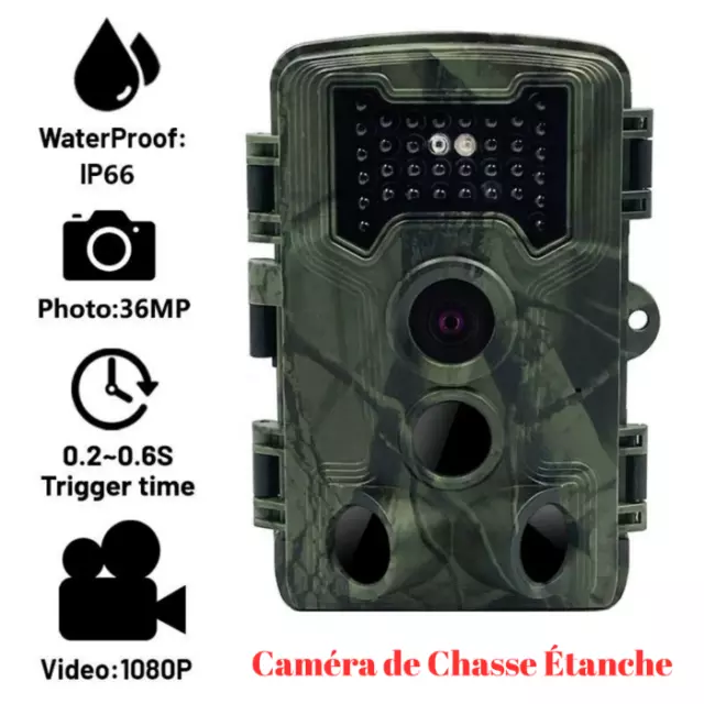 1080P Caméra de Chasse 36MP HD Étanche 36 LEDs 120 ° + Carte 128 G IP66 Vision..