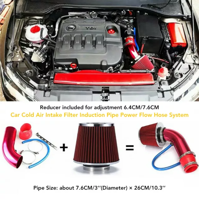 Cold Intake Kit Filter Air Induction Power Flow Pipe Hose System Accessories