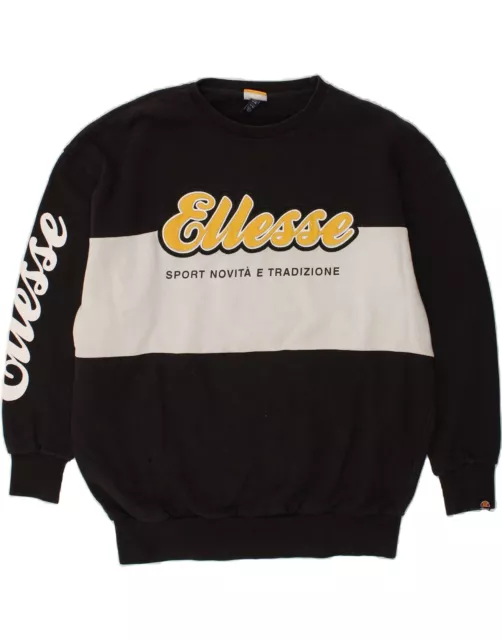 ELLESSE Mens Graphic Sweatshirt Jumper Medium Black Colourblock Cotton AZ07