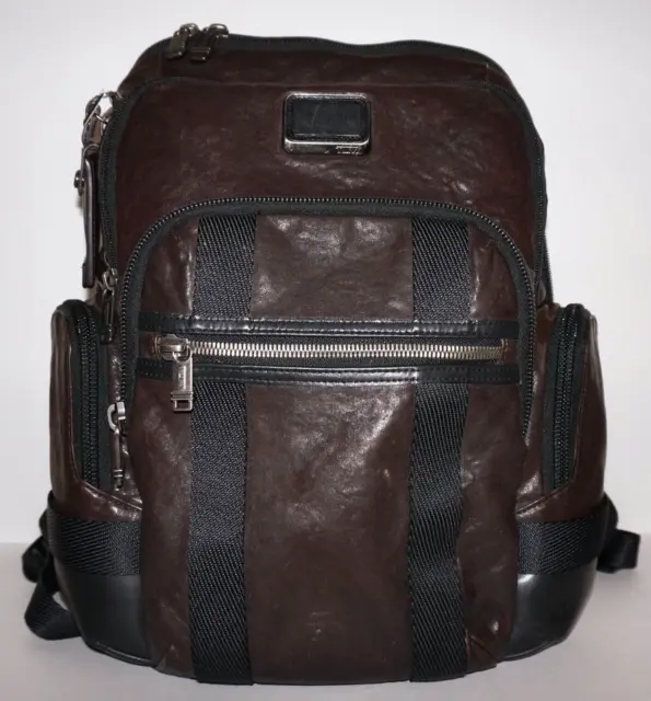 TUMI ALPHA BRAVO Large Deep Brown Leather & Black Nylon 15 x 12 Backpack
