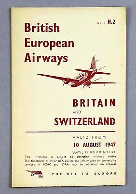 Bea British European Airways Swissair Airline Timetable Switzerland August 1947