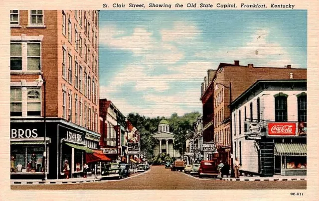 Postcard St Clair Street Frankfort Kentucky Coca Cola Sign