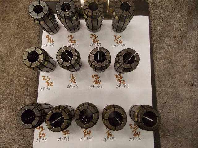 Acura Flex Collet set AF185 to AF202 collets 9/16 to 53/64 (13)Total AF