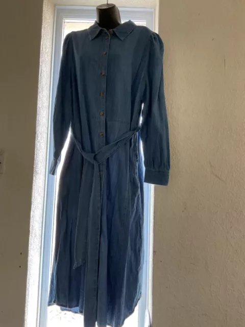 Brand New Women Blue  Denim Midi Shirt Belted Dress Size 16 Regular