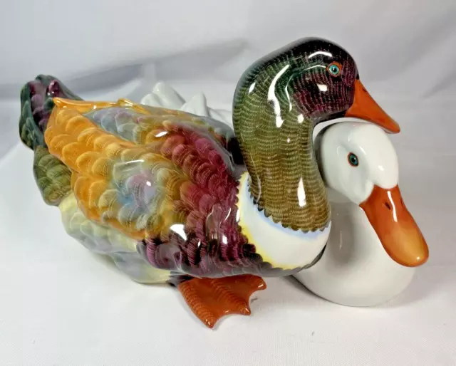 HEREND PAIR OF DUCKS NATURAL COLORATION HAND-PAINTED, 11 1/2 Inches