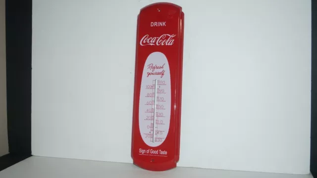 Drink Coca Cola Refresh Yourself Metal Tin Wall Thermometer -Excellent Condition
