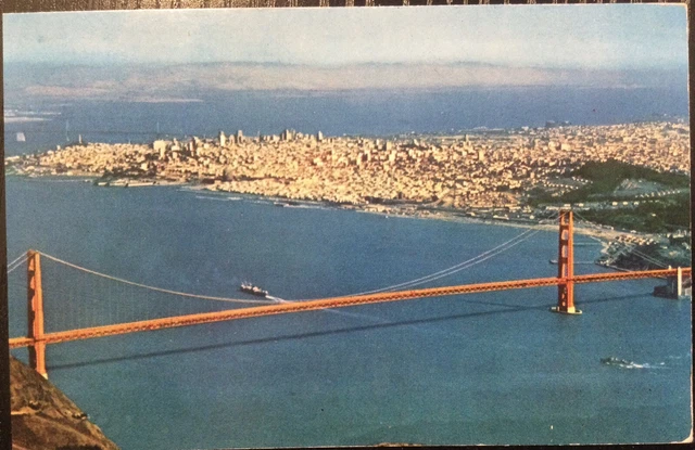 Original Postcard~Aerial view of Golden Gate Bridge, San Francisco, Ca~Unposted