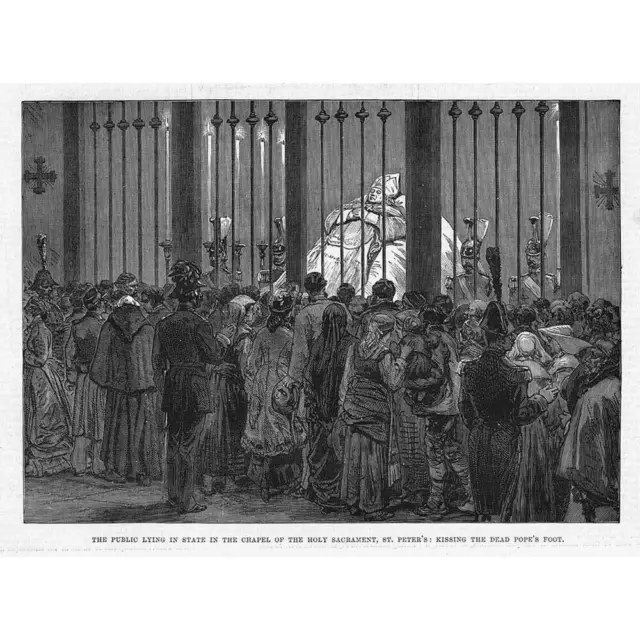 VATICAN Public Lying in State of Pope Pius IX in St Peters - Antique Print 1878