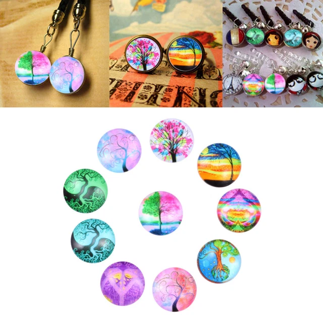 10PCS Flatback Cabochons Crafts Glass Cabochons Mosaic Printed Dome Cabochons