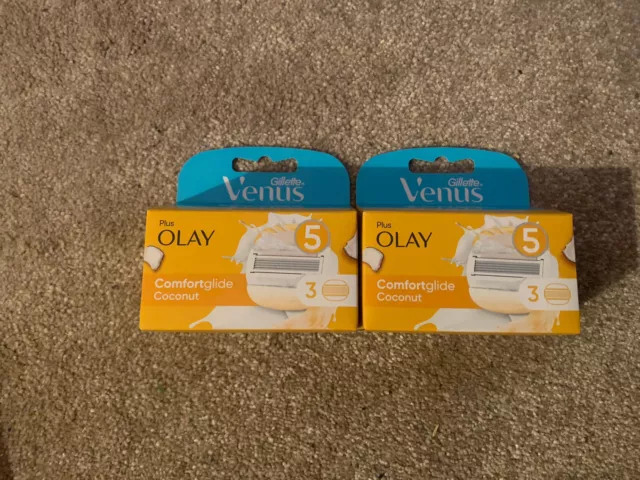 Gillette Venus ComfortGlide lame di cocco e olay (confezione da 3) X 2 nuove e sigillate