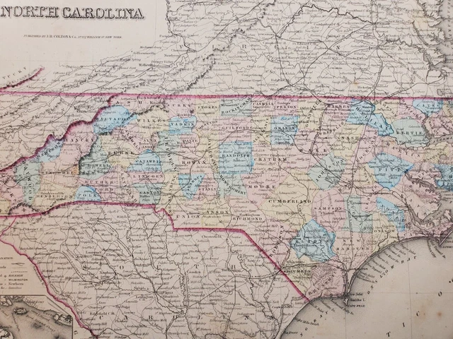 1855 Colton Map - North Carolina - 100% Genuine Antique 3