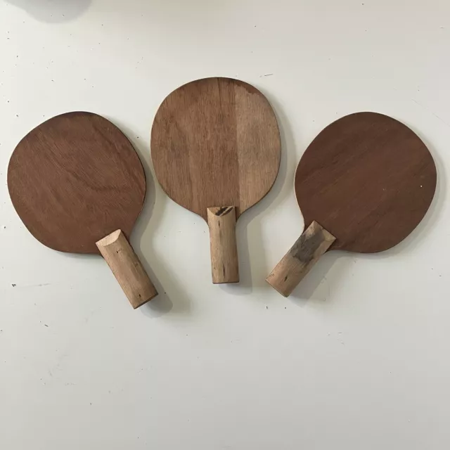 3 x Vintage Antique Wood Wooden Table Tennis Paddle Bats Ping Pong