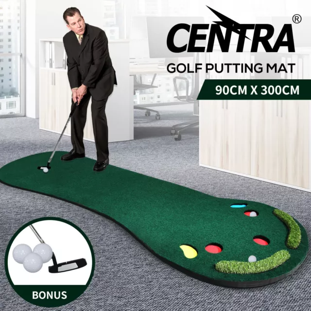 Centra 3M Golf Putting Mat Practice Training Indoor Outdoor Portable Slope Balls