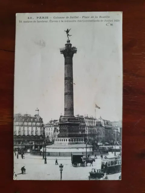 CPA 75 - antique black and white postcard - Paris Place de la Bastille 1919
