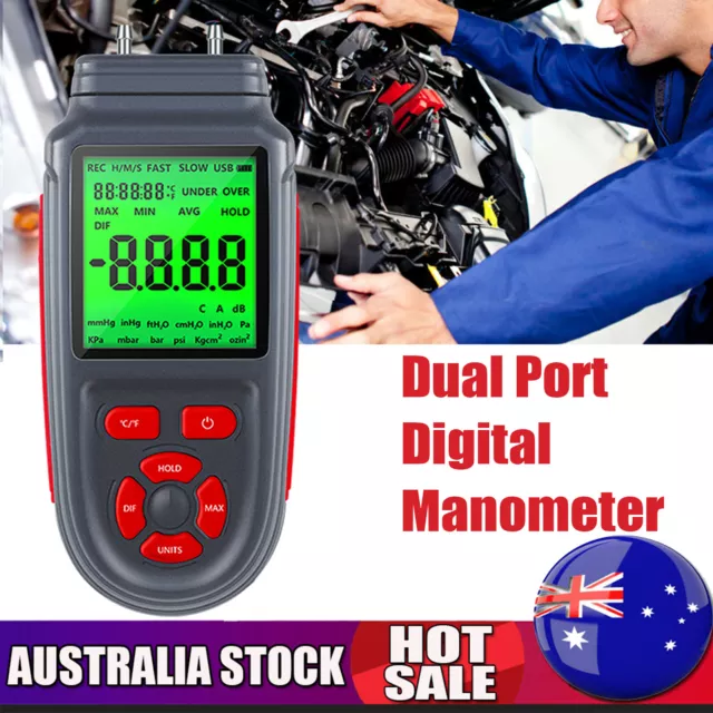 Digital Differential Manometer Dual Port Air Gas Pressure Tester Pressure Gauge