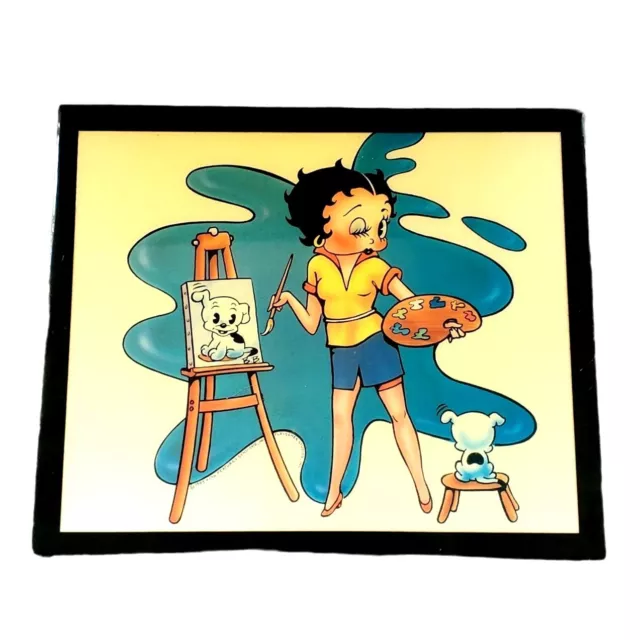 Betty Boop 1985 Wall Plaque King Features Artist Easel Dog Pudgy Wood Resin 12 x