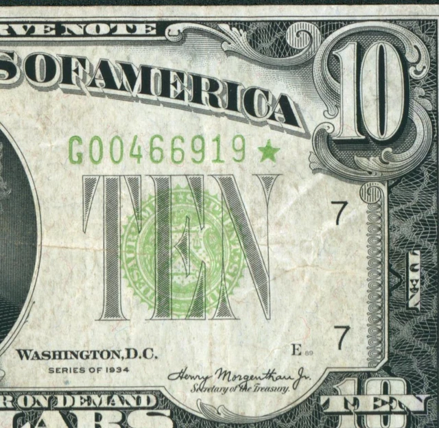 **STAR** $10 1934 LGS LIME ((LIGHT GREEN SEAL)) Federal Reserve CURRENCY