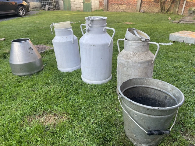 POT À LAIT ancien en aluminium, anse bois, vintage ferme, déco campagne