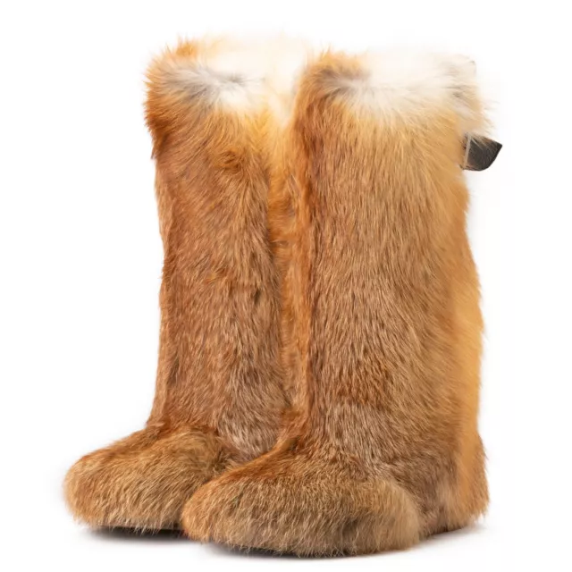 Red High Fox Fur Boots for Women Moutons Mukluk Winter Snow Boots Handmade