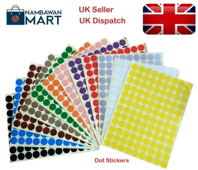 16mm Coloured Dot Round Sticker Sticky Adhesive Spot Circle Paper Labels BN DS16