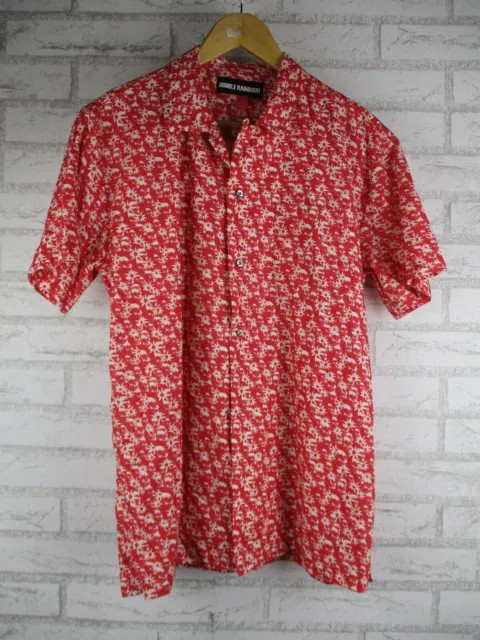 Double Rainbouu mens shirt red white print S short sleeve button front