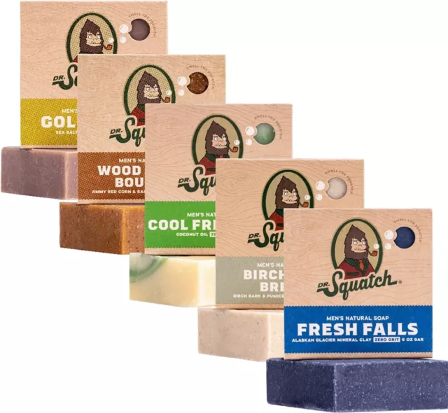 Dr. Squatch All Natural Bar Soap for Men-5 Bar Variety Pack Birchwood Bree