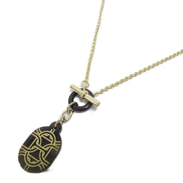 Hermes Necklace Jewelry Gp Gold Plated Buffalo Horn Lacquer Women Black Second H