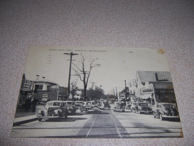 1951 North Main Street Scene, Downtown Randolph Ma. Vtg Postcard